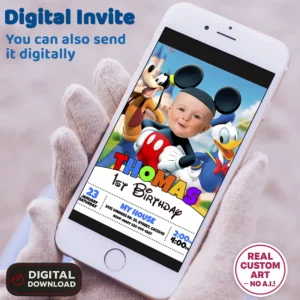 Baby Mickey Mouse Birthday Invitation with Photo – Personalized Baby Mickey Photo Card (24h Delivery) – Digital Download