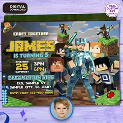 Minecraft photo birthday invitation 5x7