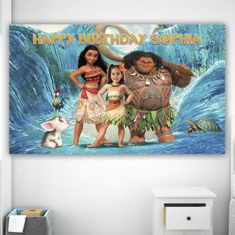 Moana Birthday Banner with Photo – Personalized Moana Banner (24 h Delivery) – Digital Download