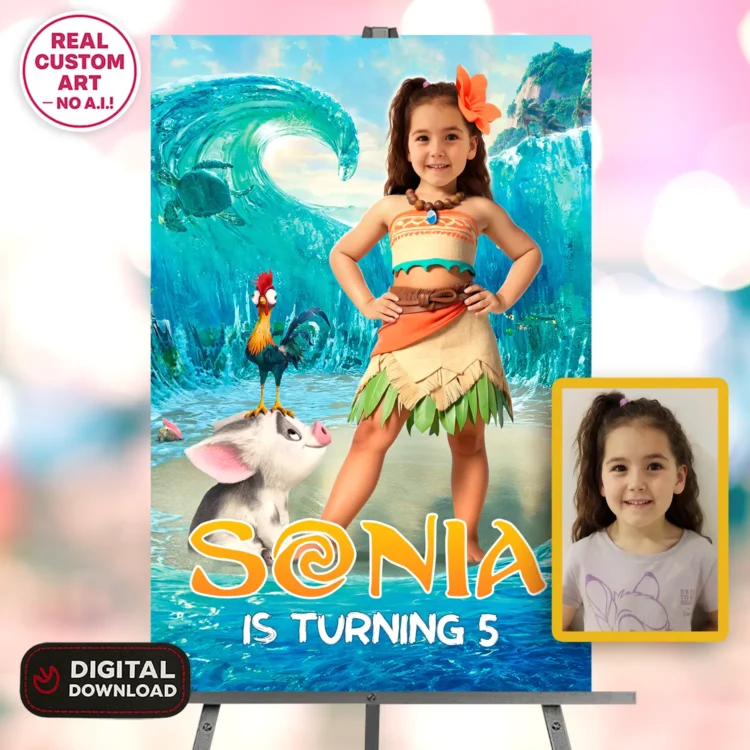 personalized-moana-photo-welcome-sign-and-party-deco-moana-kids-birthday-party-kids-moana-girls-1 Moana Welcome Sign with Photo – Personalized 16×24 Vertical (24h Delivery) – Digital Download