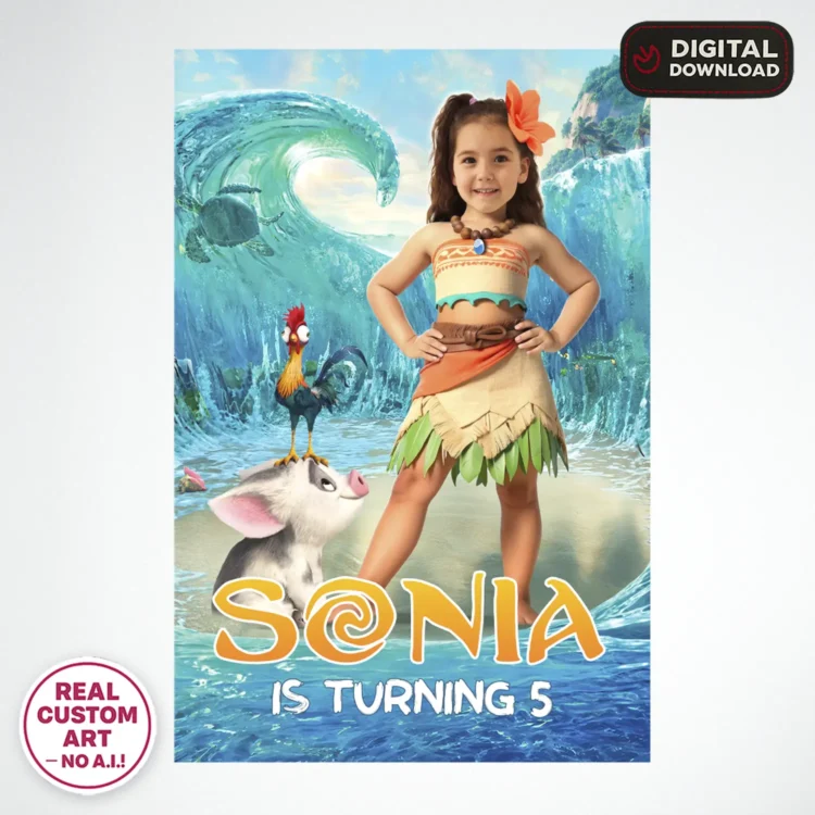 personalized-moana-photo-welcome-sign-and-party-deco-moana-kids-birthday-party-kids-moana-girls-3 Moana Welcome Sign with Photo – Personalized 16×24 Vertical (24h Delivery) – Digital Download