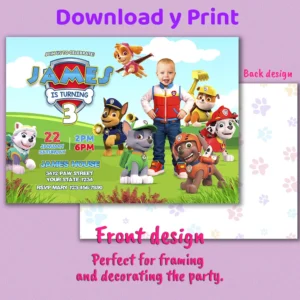 Paw Patrol Birthday Invitation with Photo – Personalized Ryder Party Invitation (24h Delivery) – Digital Download
