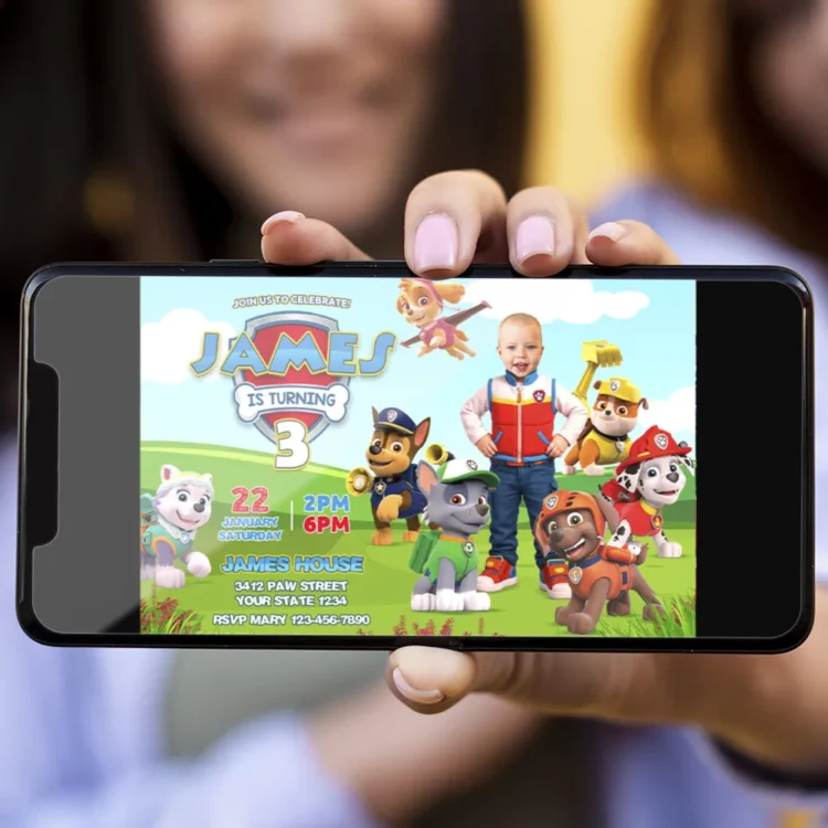 Paw Patrol Birthday Invitation with Photo – Personalized Ryder Party Invitation (24h Delivery) – Digital Download