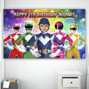 personalized-power-rangers-photo-banner-and-party-deco-power-rangers-kids-birthday-party-power-rangers Power Rangers Birthday Banner with Photo | Personalized Mighty Morphin Welcome Sign