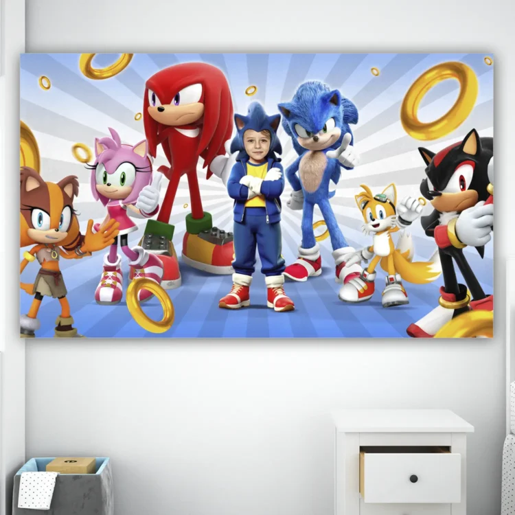 Sonic Birthday Banner with Photo – Personalized 36×24 Horizontal (24 h Delivery) – Digital Download