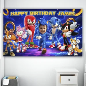 Sonic Birthday Photo Banner – Custom Sonic Party Decorations (24h Delivery) – Digital Download