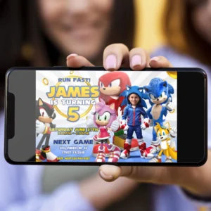 Sonic Birthday Photo Invitation – Personalized Horizontal Sonic Party Card (24h Delivery) – Digital Download
