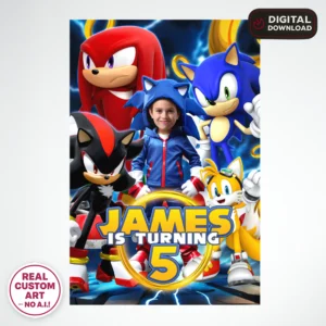 Sonic Birthday Welcome Sign with Photo – Personalized 16×24 Vertical (24h Delivery) – Digital Download