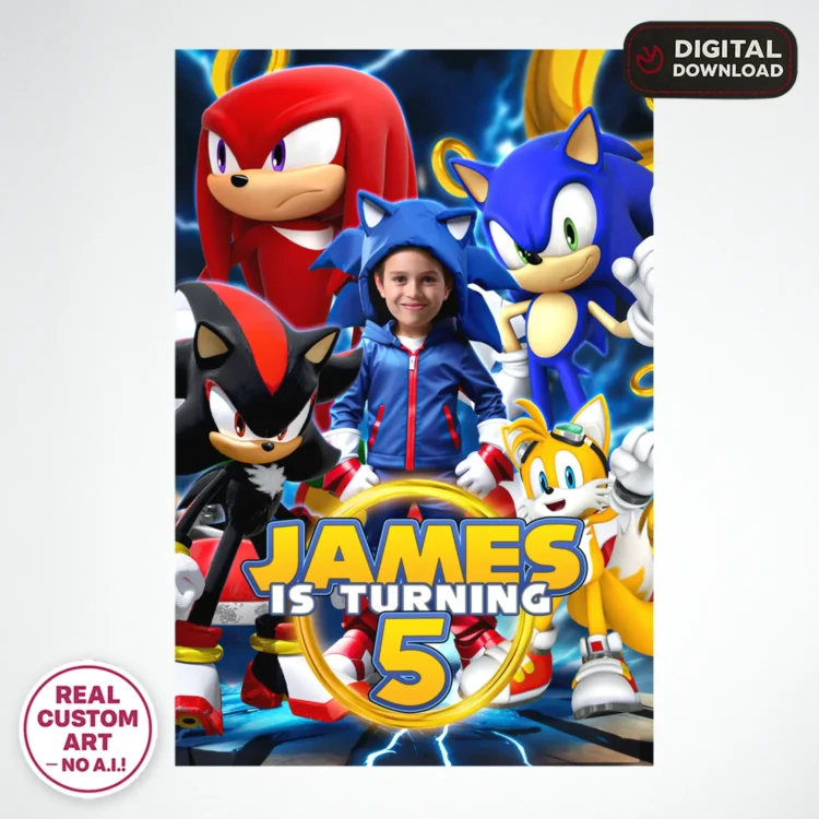 Sonic Birthday Welcome Sign with Photo – Personalized 16×24 Vertical (24h Delivery) – Digital Download