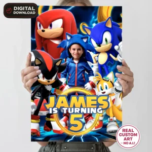 Sonic Birthday Welcome Sign with Photo – Personalized 16×24 Vertical (24h Delivery) – Digital Download