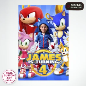 Sonic Birthday Photo Welcome Sign – Personalized 16×24 Vertical (24h Delivery) – Digital Download