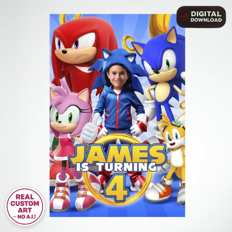 Sonic Birthday Photo Welcome Sign – Personalized 16×24 Vertical (24h Delivery) – Digital Download