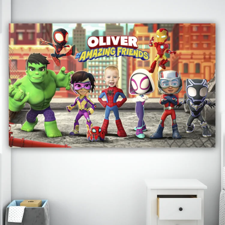 Spidey and His Amazing Friends Birthday Banner with Photo – Personalized 36×24 Horizontal (24 h Delivery) – Digital Download