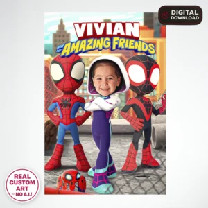 Spidey and Friends Gwen Birthday Welcome Sign with Photo – Personalized Gwen Party Deco (24h Delivery) – Digital Download