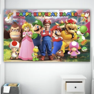 Super Mario Birthday Banner with Photo – Personalized Mario Banner (24h Delivery) – Digital Download