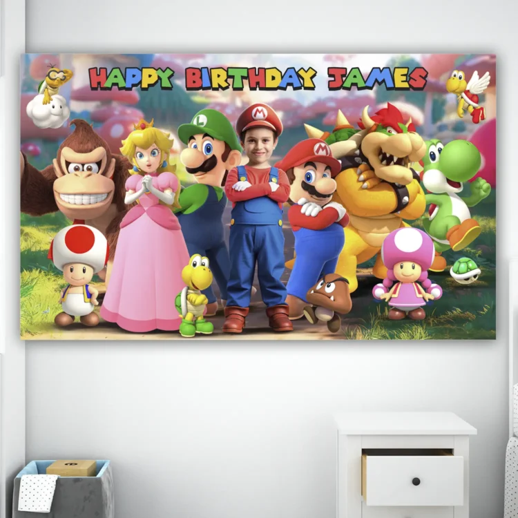 Super Mario Birthday Banner with Photo – Personalized Mario Banner (24h Delivery) – Digital Download