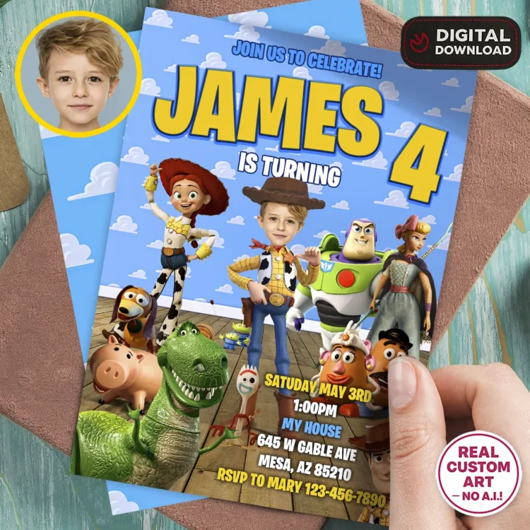 personalized-toy-story-photo-invitation-and-party-deco-buzz-kids-birthday-party-kids-budy-party-1 Toy Story Woody Birthday Photo Invitation β Personalized Sheriff Woody Photo Card (24h Delivery) β Digital Download