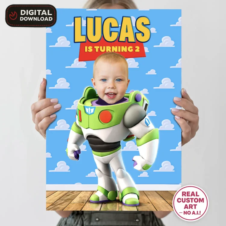 Toy Story Buzz Lightyear Welcome Sign with Photo – Personalized Toy Story Party Deco (24 h Delivery) – Digital Download