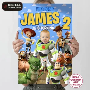 Toy Story Buzz Photo Welcome Sign – Personalized Toy Story Party Deco (24 h Delivery) – Digital Download