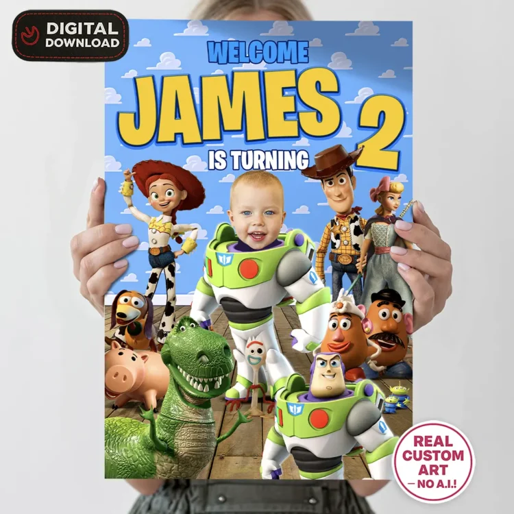 Toy Story Buzz Photo Welcome Sign – Personalized Toy Story Party Deco (24 h Delivery) – Digital Download