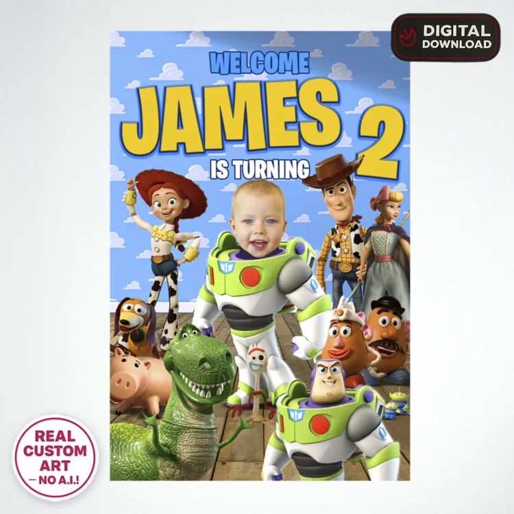 Toy Story Buzz Photo Welcome Sign – Personalized Toy Story Party Deco (24 h Delivery) – Digital Download