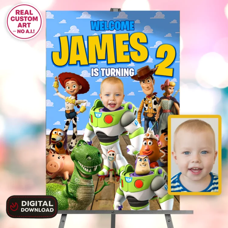 Toy Story Buzz Photo Welcome Sign – Personalized Toy Story Party Deco (24 h Delivery) – Digital Download