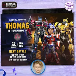 Transformers photo birthday invitation 5x7