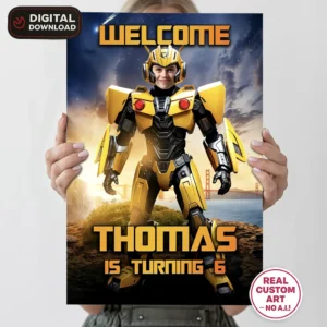 💛 Transformers Bumblebee Birthday Photo Welcome Sign – Personalized Autobot Party Decor (24h Delivery) – Digital Download