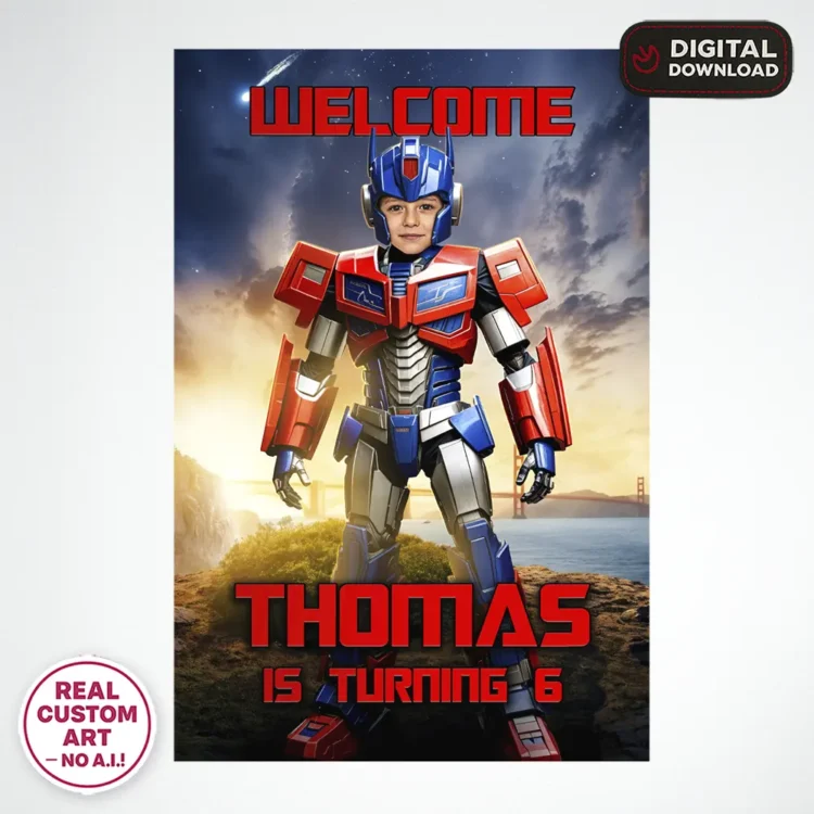 personalized-transformers-photo-welcome-sign-and-party-deco-optimus-prime-kids-birthday-2 Transformers Optimus Prime Birthday Photo Welcome Sign – Personalized Autobot Party Decor (24h Delivery) – Digital Download