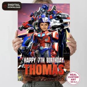 Transformers Optimus Prime Welcome Sign with Photo – Personalized 16×24 Vertical (24 h Delivery) – Digital Download