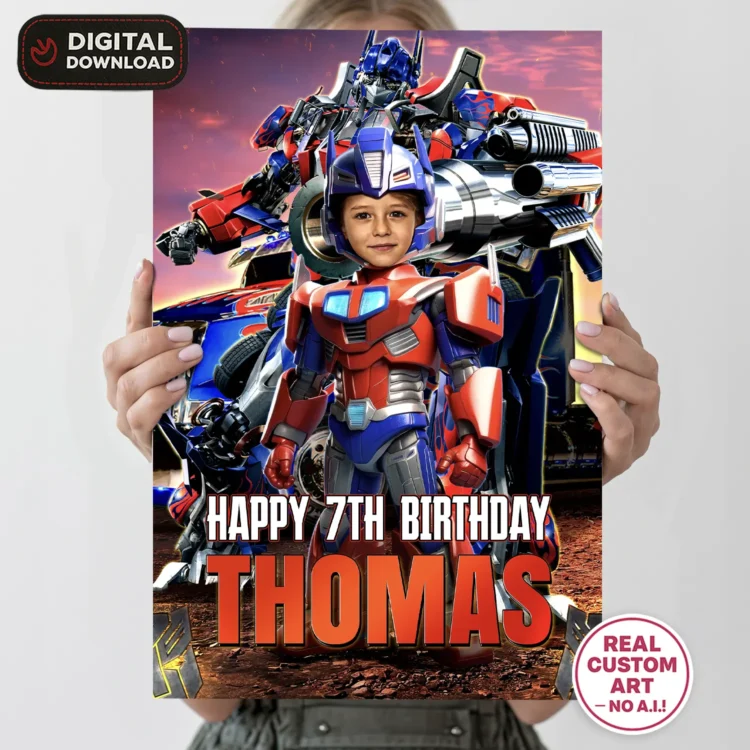 Transformers Optimus Prime Welcome Sign with Photo – Personalized 16×24 Vertical (24 h Delivery) – Digital Download