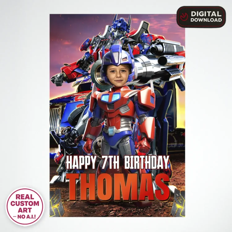 Transformers Optimus Prime Welcome Sign with Photo – Personalized 16×24 Vertical (24 h Delivery) – Digital Download