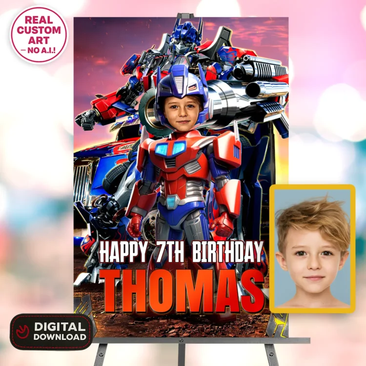 Transformers Optimus Prime Welcome Sign with Photo – Personalized 16×24 Vertical (24 h Delivery) – Digital Download
