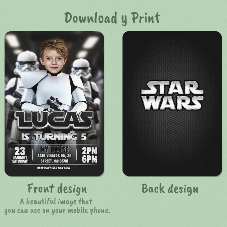 Star Wars Trooper Birthday Photo Invitation – Personalized Trooper Photo Card (24h Delivery) – Digital Download