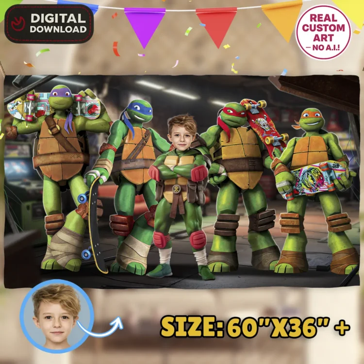 Teenage Mutant Ninja Turtles Birthday Banner with Photo – Personalized 60×36 Horizontal (24 h Delivery) – Digital Download