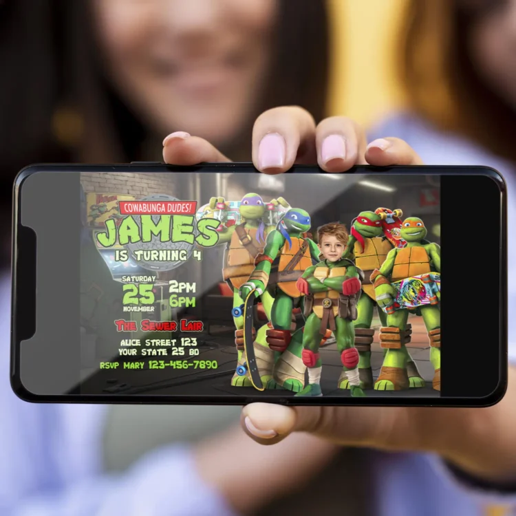 Teenage Mutant Ninja Turtles Birthday Invitation with Photo – Personalized 5×7 Horizontal (24h Delivery) – Digital Download