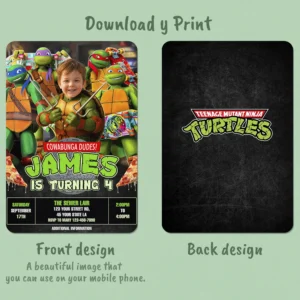 Teenage Mutant Ninja Turtles Birthday Invitation with Photo – Personalized Ninja Turtles Design (24h Delivery) – Digital Download