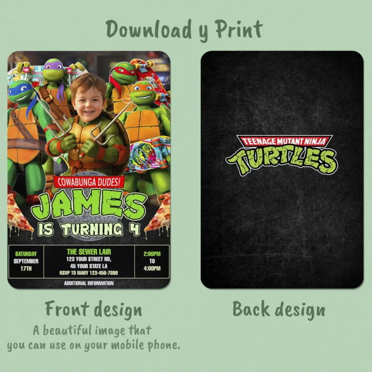 Teenage Mutant Ninja Turtles Birthday Invitation with Photo – Personalized Ninja Turtles Design (24h Delivery) – Digital Download