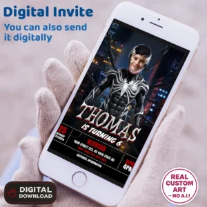 Venom Birthday Photo Invitation – Personalized Venom Party Card (24h Delivery) – Digital Download