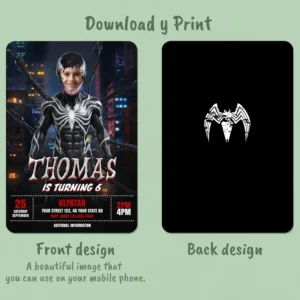 Venom Birthday Photo Invitation – Personalized Venom Party Card (24h Delivery) – Digital Download