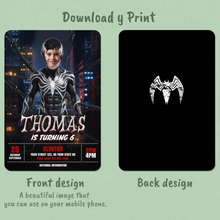 Venom Birthday Photo Invitation – Personalized Venom Party Card (24h Delivery) – Digital Download
