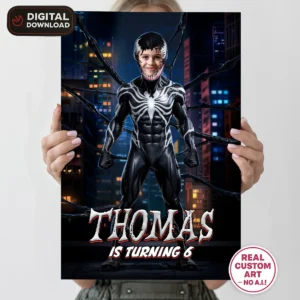 Venom Hero Birthday Photo Welcome Sign – Personalized Marvel-Inspired Photo Poster (24h Delivery) – Digital Download
