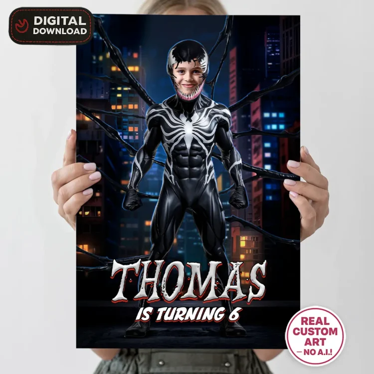 Venom Hero Birthday Photo Welcome Sign – Personalized Marvel-Inspired Photo Poster (24h Delivery) – Digital Download