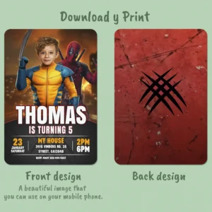 Wolverine Birthday Invitation with Photo – Personalized Superhero Photo Card (24h Delivery) – Digital Download