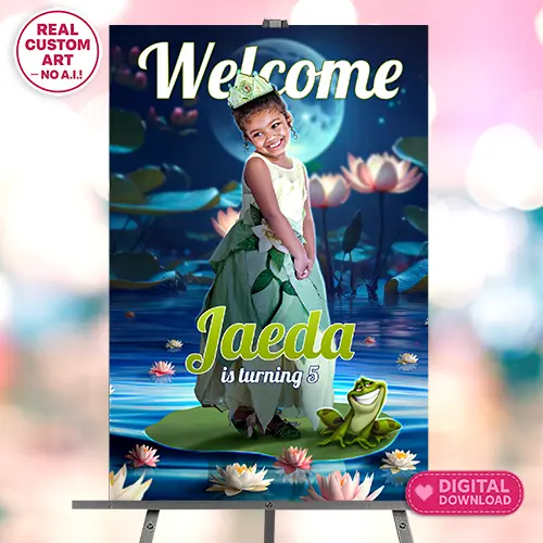 Disney Princess Welcome Sign – pink and gold royal party poster