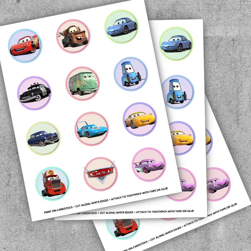 Free Printable Racing Cars Cupcake Toppers, flags and racing numbers