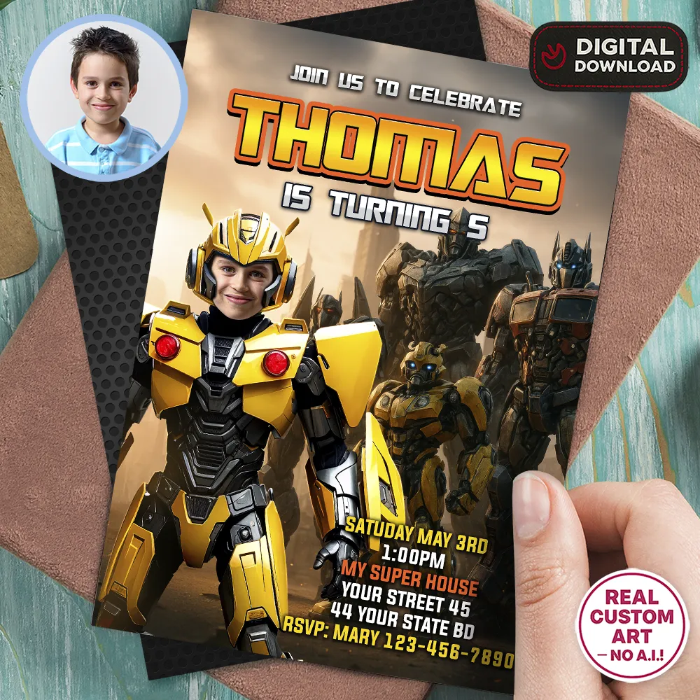 Transformers Bumblebee Birthday Photo Invitation