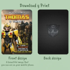 Transformers Bumblebee Birthday Photo Invitation