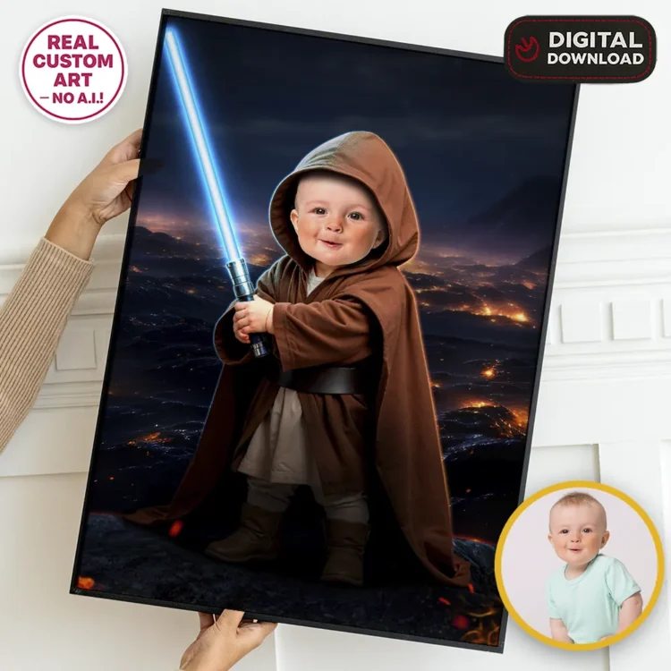 personalized-baby-jedi-birthday-portrait-and-party-deco-custom-birthday-kids-star-wars-1st-birthday-1 Baby Jedi Personalized Portrait – Custom Galactic Hero Art – Perfect for 1st and 2nd Birthdays – Ready in 24h – Digital Download