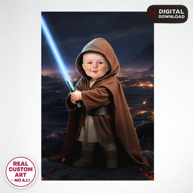 personalized-baby-jedi-birthday-portrait-and-party-deco-custom-birthday-kids-star-wars-1st-birthday-3 Baby Jedi Personalized Portrait – Custom Galactic Hero Art – Perfect for 1st and 2nd Birthdays – Ready in 24h – Digital Download